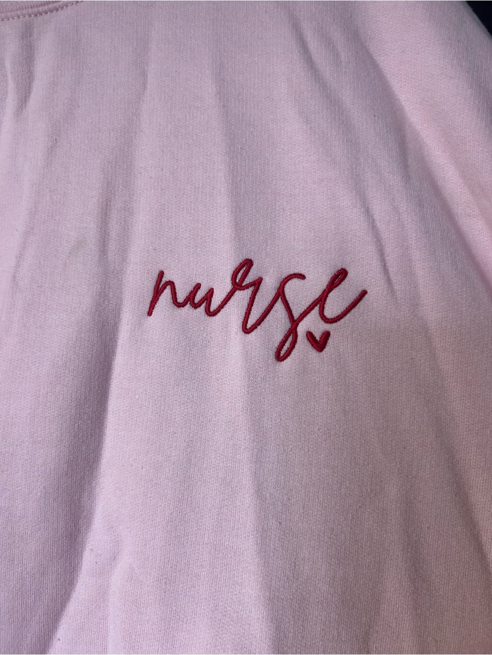Light Pink Crewneck Sweater with Red Nurse Embroidery